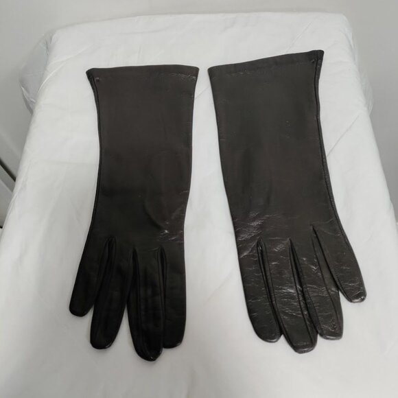 Neiman Marcus Brown Leather Gloves Silk Lined Luxury Vintage Equestrian Womens 7 - Picture 3 of 10